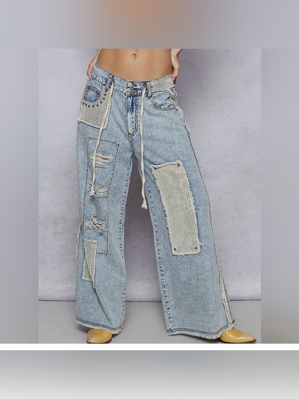POL Patchwork Wide-Leg Jeans